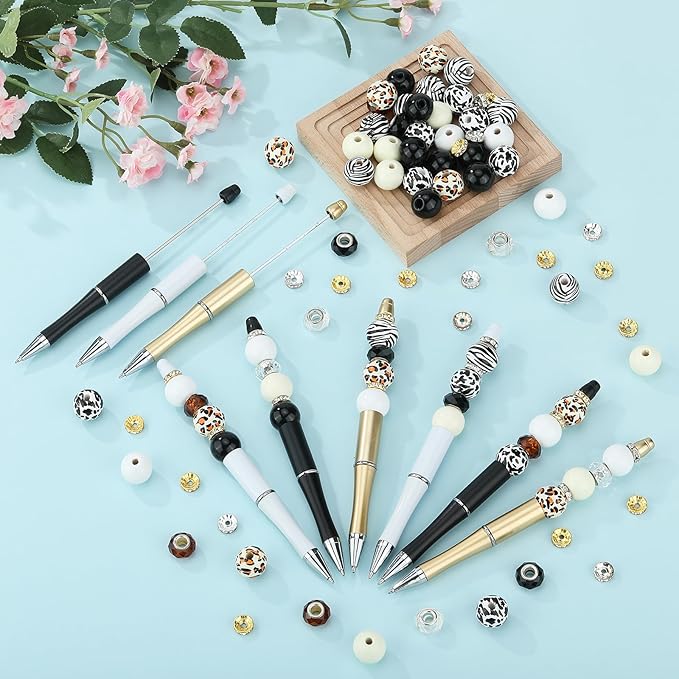 18pcs DIY Beadable Pens Set Pens for Beads Leopard Pattern Beaded Pen Kit for Students Teacher Office Supplies DIY Making Gifts(Classic Leopard)