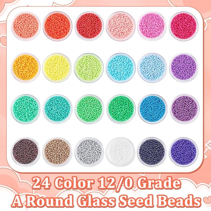 PH PandaHall 24000 Pcs 11/0 Multicolor Beading Glass Seed Beads 24 Colors 2mm Round Pony Bead Mini Spacer Beads with Container Box for Earring Bracelet Necklace Jewelry DIY Craft Making