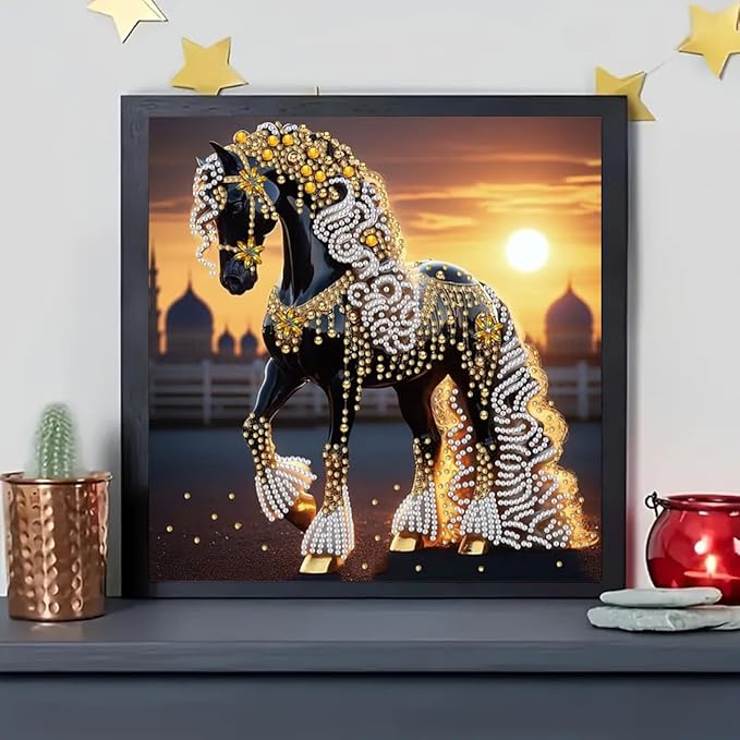 SHICERNHJ Animal Horse Diamond Art Kits for Adults Beginner,5D Special Shape Diamond Painting Kits,DIY Crystal Drill Diamond Dots Paint by Gem Art Crafts for Home Decor 12 X 12 Inch