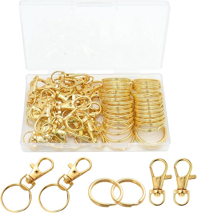 60 Pcs Premium Gold Swivel Clasps Lanyard Snap Hooks with Key Rings, Key Chain Clip Hooks Lobster Claw Clasps for Keychain Clip Lanyard, Jewelry Making, DIY Crafts
