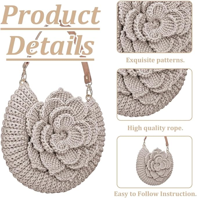 FREEBLOSS Crochet Bag Kit for Beginners Crochet Tote Bag Set Crochet Bag Starter Kit with Step-by-Step Video Tutorials, Flower Crochet Knitted Bag Adult Crafts Projects
