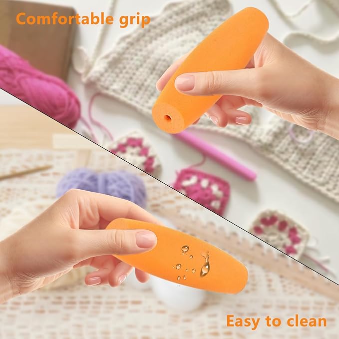 HEYLEAYAR Orange Crochet Hooks Grips, 5Pcs Ergonomic Crochet Hook Handle, Foam Grip Handle Crochet Accessories Fits 3.5mm to 4.5mm Crochet Needles