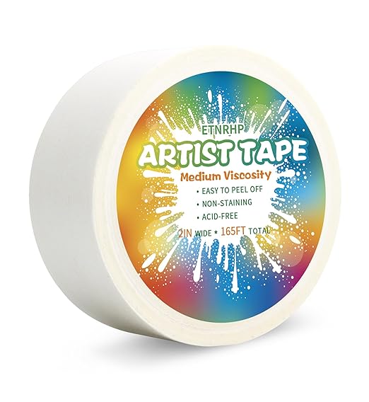 White Art Tape Medium Tack Artist Masking Tape Paper Acid Free Tape Watercolor Painters Tape Artists Tape for Drafting Art Watercolor Painting Canvas Framing, 2 inch Wide 165FT Long