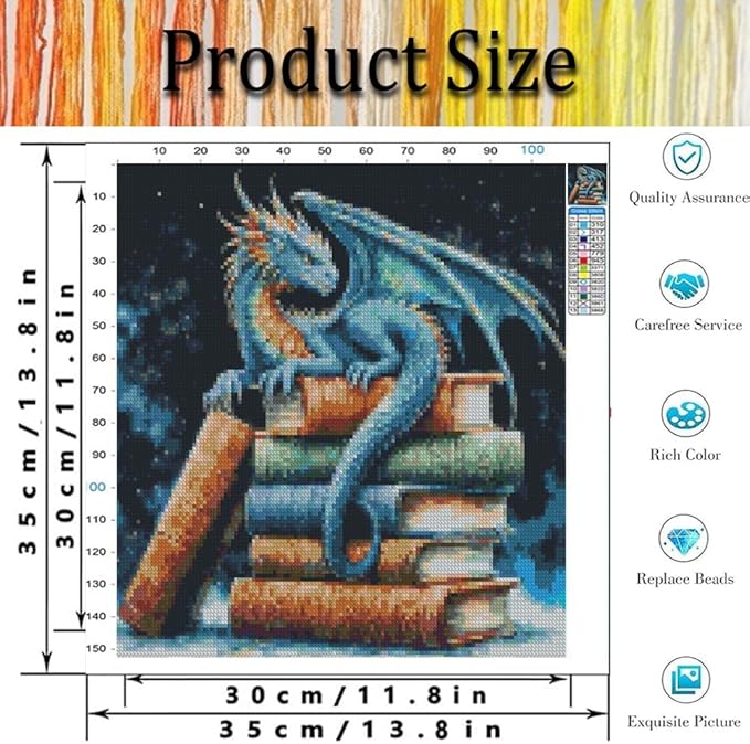 Dragon Book Cross Stitch Kits for Adults - Embroidery Kits for Beginners Adults,11 CT Patterns Dimensions Counted Cross Stitch Kits for Adults Arts Craft 13.8x13.8 inch