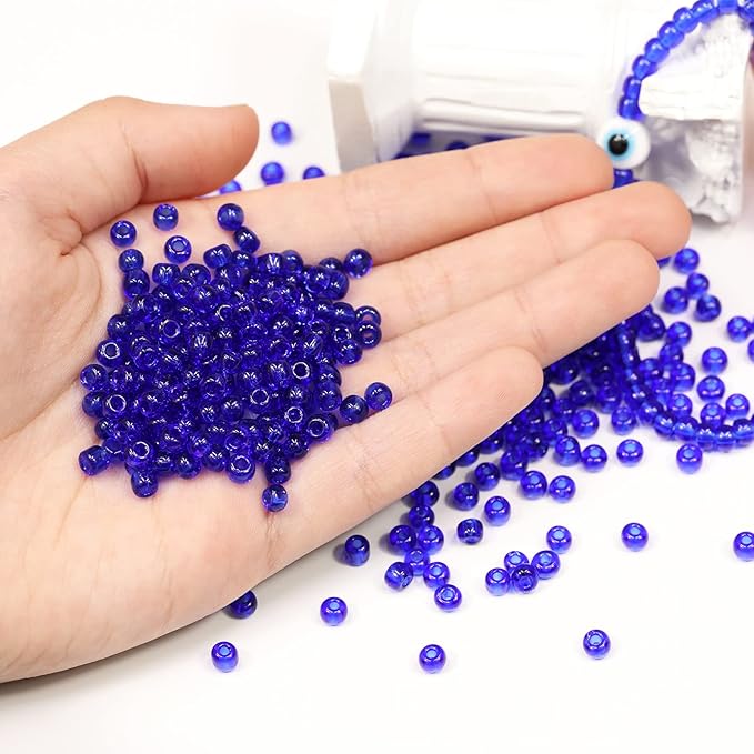 Bala&Fillic Transparent Royal Blue Color 4mm Seed Beads About 1200pcs/100Grams in Bag, 6/0 Glass Craft Beads for Making Bracelet and Necklace (Transparent Royal Blue)