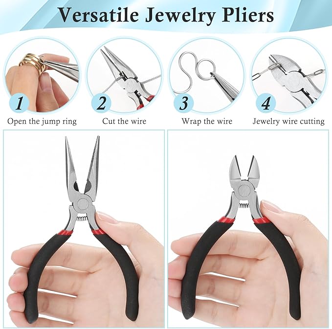 ROADPLUM 14Roll Silver Jewelry Making Kit - 102Ft Necklace Chains (Copper & Stainless Steel) with 2 Jewelry Pliers, 260+ Lobster Clasps, Jump Rings & Connectors