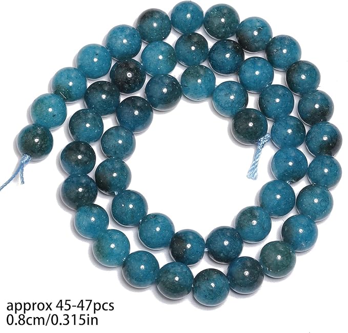 Stone Beads, 45pcs Blue Apatite, 8mm Round Loose Beads for Jewelry Making, Bracelets, with Bag, String & Card