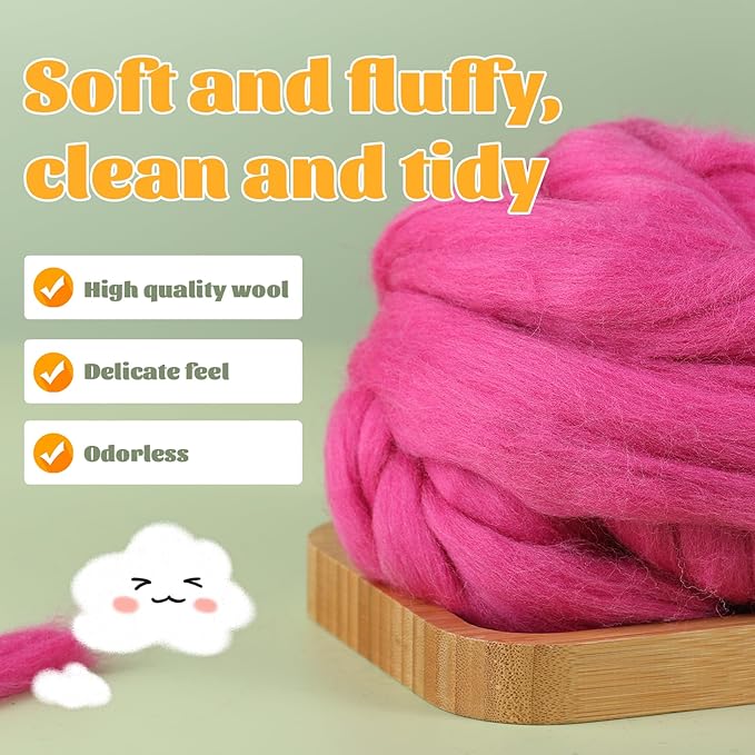 3.53oz Wool Roving, Wool Felting Supplies, Pure Wool, Chunky Yarn, Spinning Wool Roving for Needle Felting Wet Felt DIY Hand Spinning (Grape Purple)