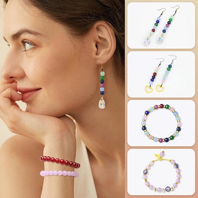 500Pcs Glass Beads 10 Colors 8mm for Jewelry Making, Mix Round Crystal Crafts Beads for Bracelet Necklaces Kit Earring DIY(Colored)