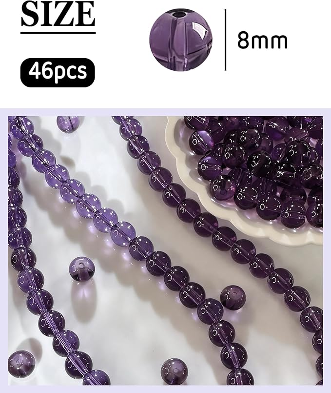 8mm Glass Beads 46PCS Glass Beads for Jewelry Making Charm Round Loose Bead for Bracelet Making Kit (Violet Blue)