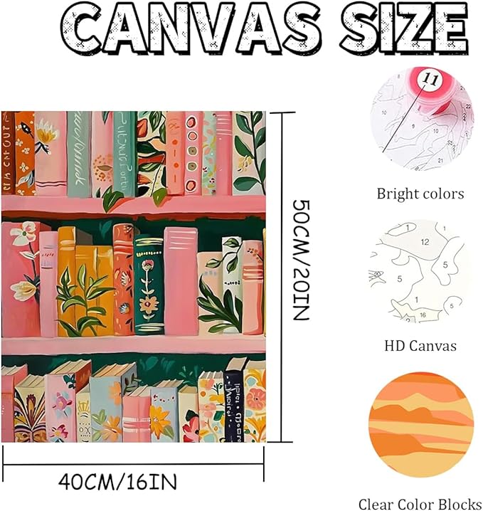 Mosaflare Paint by Numbers for Adults Beginner, Bookshelf Adult Paint by Number Kits on Canvas, DIY Acrylic Oil Easy Painting by Numbers for Home Wall Decor 16X20 inch (Without Frame)