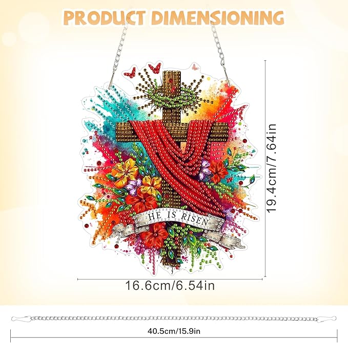 Bowetile Cross Diamond Art Hanging Kits for Adults, Diamond Art Suncatchers Easter, 5D Special Shape Diamond Painting Pendant Window Ornament Easter Gifts for Home Wall Garden Decor