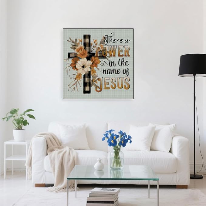 Religious Stamped Cross Stitch Kits -Needlepoint Counted Cross Stitch Kits for Beginners，Religious Cross Dimensions Cross Stitch Kits Embroidery Kit Arts and Crafts for Beginners 13.7x13.7 inch