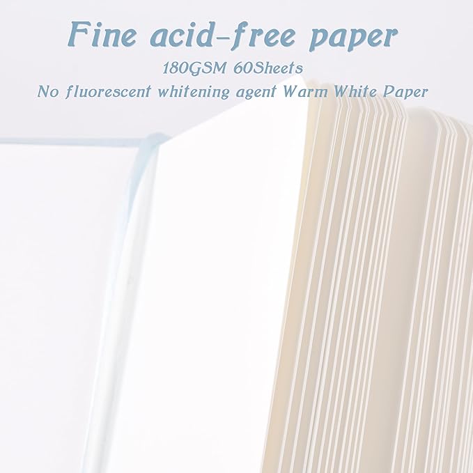 Mix Media Pad,3.5"x5.5" Small Hardcover Leather Art Sketchbook,60 Sheets(112lb/180gsm) Heavyweight Acid Free Artistic Painting Drawing Sketching Paper, Handy Pocket Journal Sketchbook.Light Blue