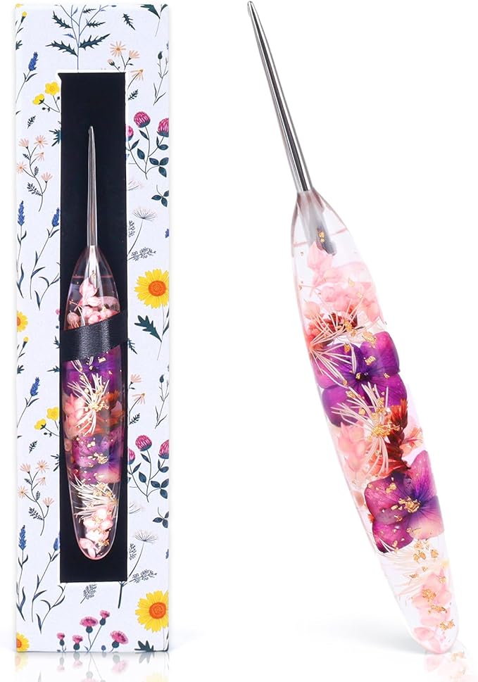 Reessy 2.5mm Crochet Hook with Floral Resin Handle – Ergonomic Grip & Hand-Polished Stainless Steel Tip – Smooth Glide Crochet Hook for Beginners, Arthritic Hands & Gifts (B-2.5mm)