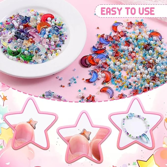 Mixed Star Moon Crystal Glass Beads Seedbeads Loose Round Pearl Beads for Jewelry Making Craft Bracelets Necklaces Earrings DIY Crafts Projects Coffee Glass Spacer Bead Kits for Crafts