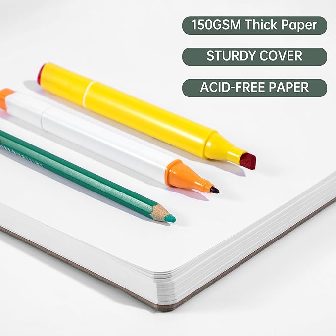 Hardcover Sketchbook for Drawing, Watercolor Sketchbook Square Book with 200 GSM Thick Drawing Paper, 192 Pages/96 Sheets Sketch Pad for Adults and Kids, Art Journal for Beginners Artists, Green