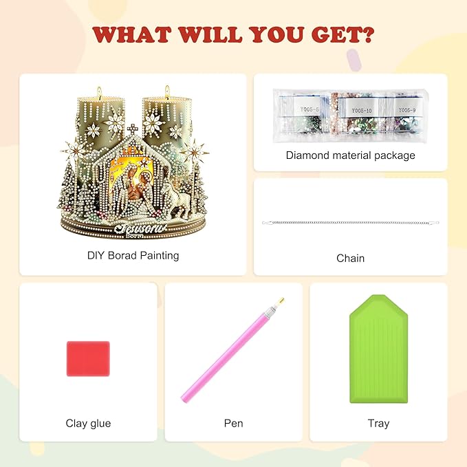 HEIBAGO Nativity Scene Diamond Art Hanging Kits for Adults Kids, 5D Special Shaped Crystal Diamond Painting Kit, DIY Pattern Window Pendant Gem Art Kit for Home Wall Decor 8.3 x 8.3 Inch