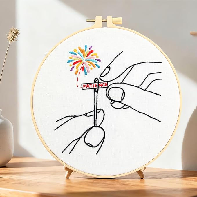 Beginner Embroidery Starter Kit, Easy Hand Embroidery Kits for Beginners Adults, Stamped Cross Stitch Kits for Beginners Adults Craft Kits for Women, Entire Set of Embroidery Supplies & Video Tutorial