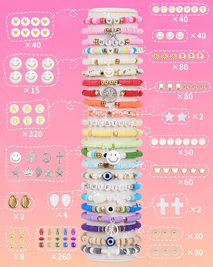 LovelyMoon Clay Beads Bracelet Making Kit 3 Box 48 Colors Friendship Bracelet Kit with Flat Beads Jewelry Making Kit with Charms for Adults Arts and Crafts DIY Gifts for Women Girls Teens