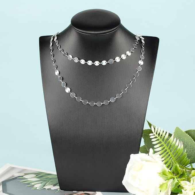 YOUBEIYEE 16.4 Feet Silver Sequin Chains for Jewelry Making Silver Plated Brass Jewelry Chain Roll with Jump Rings and Lobster Clasps