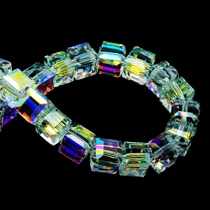 10mm Sparkle Cube Crystal Beads for Jewelry Making - Faceted Spacer Beads for Bracelets(57-60pcs, Crystal AB)