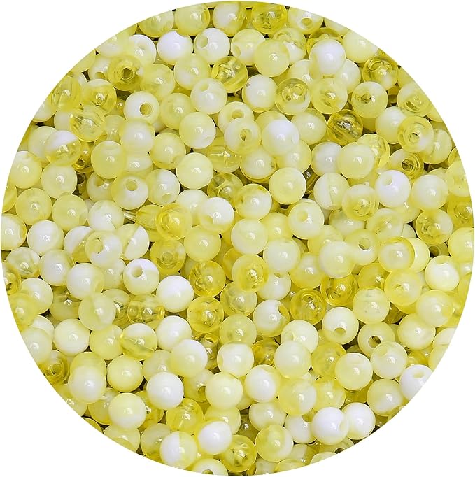 bonny boxx 1000pcs 6mm yellow jade round beads, smooth acrylic balls, plastic resin gumball bubblegum chunky beads for necklace & bracelet making, crafting supplies