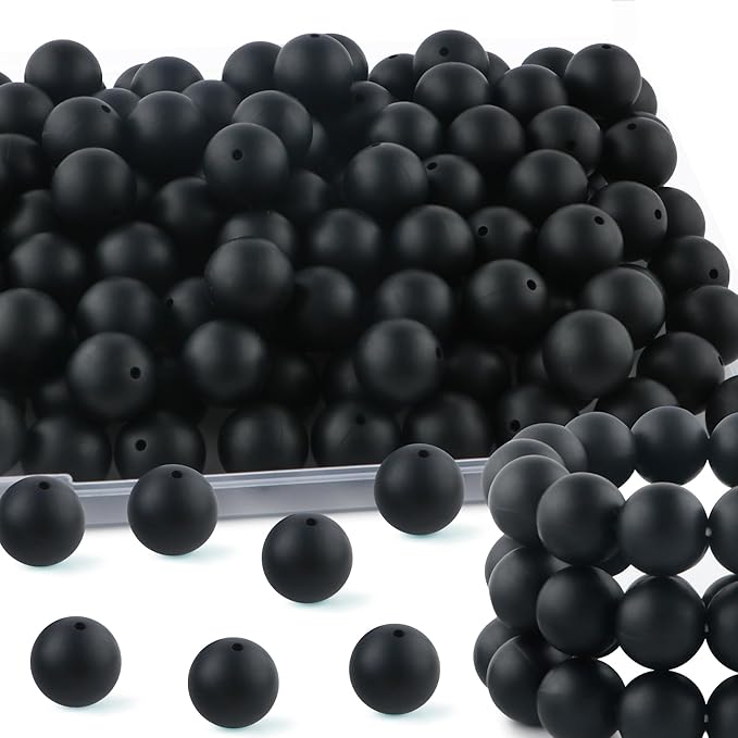 65Pcs 19mm Silicone Beads for Keychain Making Bracelet Necklace, Bulk Round Silicone Beads for Pens（Black）
