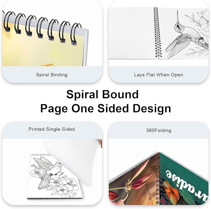 CKMOREL Humming Bird Adult Coloring Book Spiral Bound Mindfulness Adult Coloring Book for Women Relaxation Spiral Bound Lay Flat, Single-Sided Print with 24 Pages, Anxiety Relief Gifts Relaxation