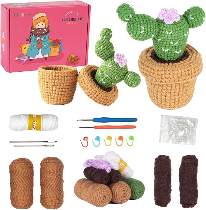 Dasonwin Crochet Kit for Beginners,Crochet Cactus with Step-by-Step Tutorials,Beginner Crochet Kits for Adults,Gift for Girls and Women.