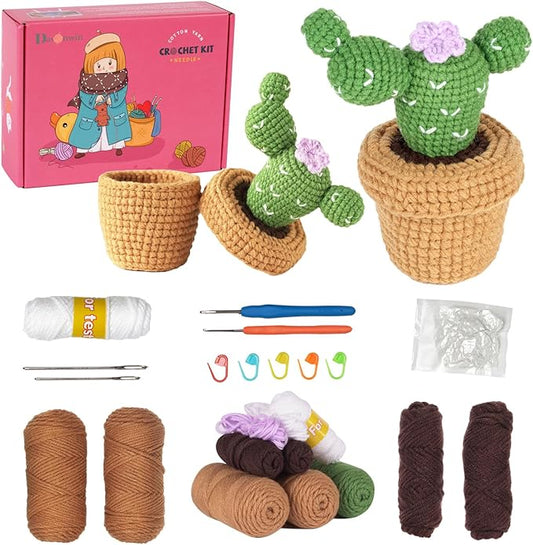 Dasonwin Crochet Kit for Beginners,Crochet Cactus with Step-by-Step Tutorials,Beginner Crochet Kits for Adults,Gift for Girls and Women.