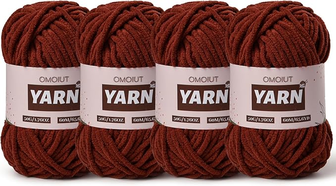 4 Packs Plush Chenille Chunky Crochet Yarn - Baby Yarn for Crocheting Soft - Velvet Yarns Knitting for Blankets Crafts - Fluffy Amigurumi Yarns 200g/262.5yds (4 Coffee)