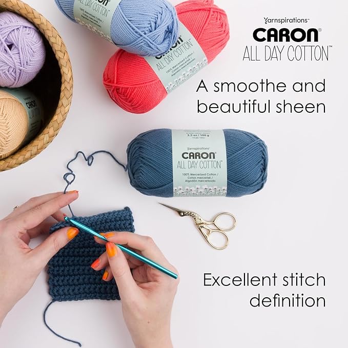 Caron All Day Cotton Yarn - 100g/3.5oz - 100% Mercerized Cotton - 173 Yards Bundle with Bella's Crafts Stitch Markers (Morning Air)