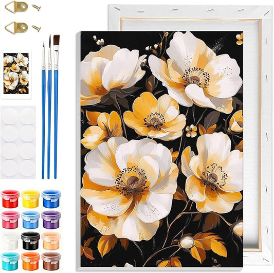 GHHKUD Flowers Paint by Numbers Kits with Frame for Adults Beginners, DIY Landscape Paint by Numbers for Kids, Painting Art on Canvas Gifts Home Wall Decor 20x30cm