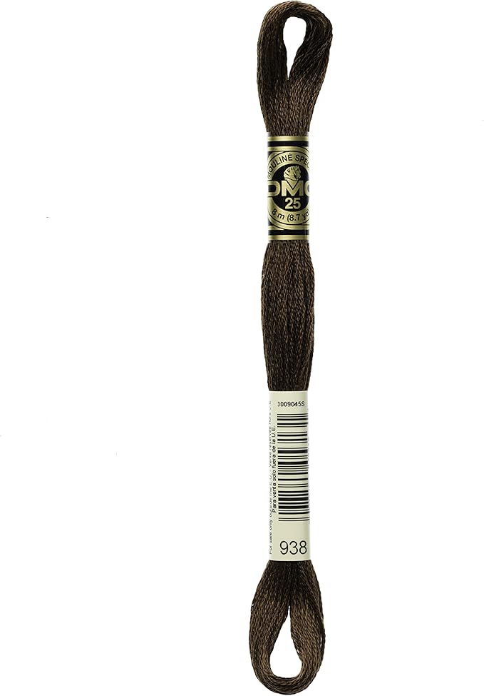 DMC 117-938 6 Strand Embroidery Cotton Floss, Ultra Dark Coffee Brown, 8.7-Yard
