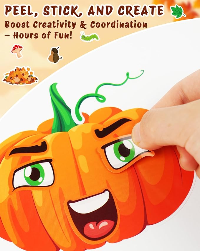 aowplc 48 sheets fall make a face stickers, 12 designs fun fall crafts for kids, autumn festival party favors, classroom activities & games