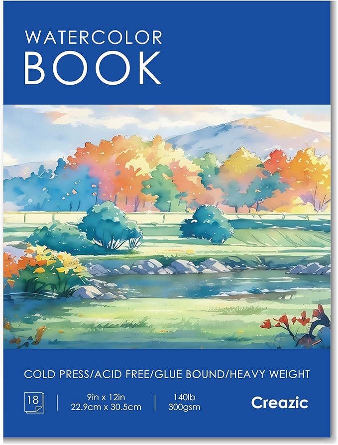 Watercolor Paper Pad 9"x12" (140lb/300gsm) - Acid-Free Artist Sketchbook| Cold-Pressed Heavyweight Water Color Paper for Adults, Kids & Beginners - Ideal for Watercolors, Mixed Media & Crafts (Blue)