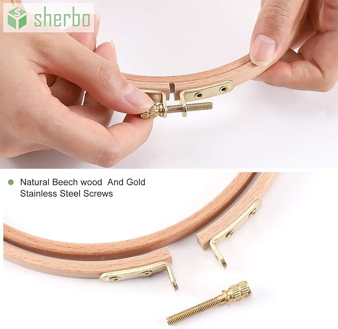 Sherbo 3 Pieces Beech Wood Embroidery Hoops Set By 4 Inch to 6 Inch Circle Hoop Ring Cross Stitch Cotton for DIY Embroidery Floss Starter of Sewing Art Kits Crafts