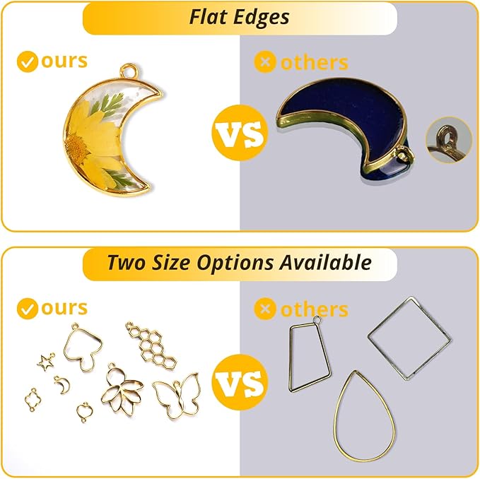 LET'S RESIN 172 pcs Open Bezels for Resin, 2 Size 36 Styles of Gold Hollow Frame Pendants Bezels with 100pcs Jump Rings, Unique Resin Bezels for Jewelry Making, Necklaces Earrings Making Supplies