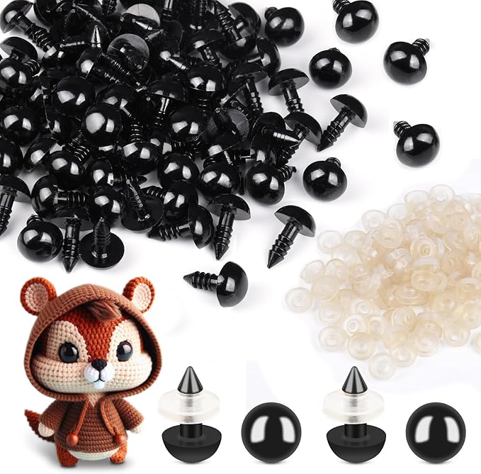 400Pcs Safety Eyes for Crochet Eyes Amigurumi， 8mm Safety Eyes for Stuffed Animals, 200pcs Washers whth 200pcs Plastic Craft Eyes for Crocheting Doll Eyes Making