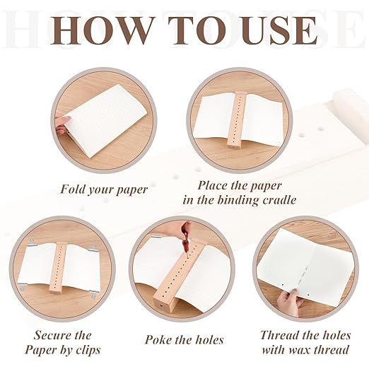 Wood Book Binding Cradle, Book Binding Kits Include Bookbinding Awl, Waxed Thread, Needle, Portable and Easy Store Hole Punching Supplies for DIY Crafts Scrapbook