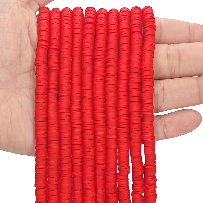 MIIIM 3600 PCS 10 Strands Polymer Clay Beads for Jewelry Making, Vinyl Heishi Beads 6mm for Surfer Bracelets Necklace Making (Red-1)