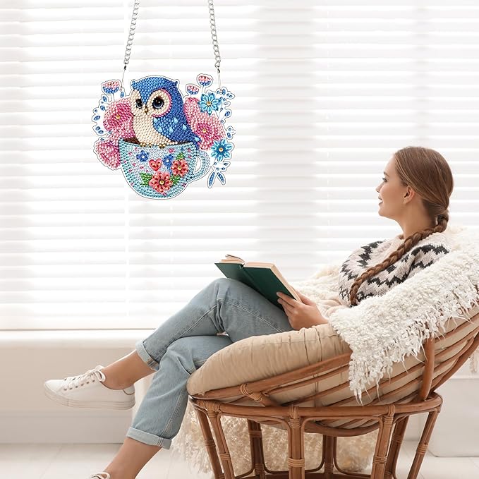 MVVMTOP 6x5inch Diamond Painting Kits Hanging Pendant DIY Owl Wreath Ornaments Shaped Diamond, HGJ099