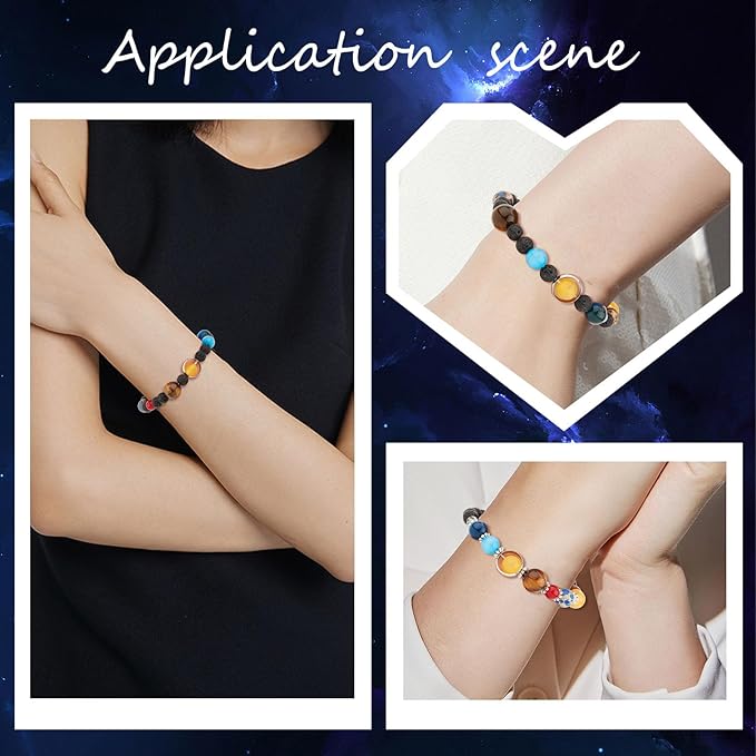 SUNNYCLUE 1 Box 300+Pcs DIY 10 Sets Solar System Bracelets Kit Universe Galaxy The Nine Guardian Planets Bracelet Necklace Tiger Eye Bead Natural Gemstone Beads for Jewelry Making Kits Craft