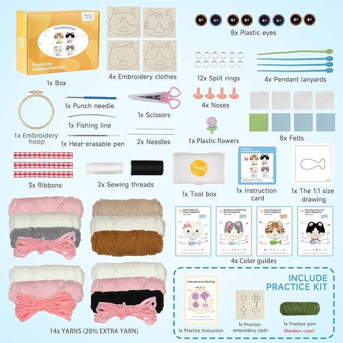 Punch Needle kit Adults for Beginners-4,Embroidery kit for Beginners, Includes All Tools and Materials,Easy to Follow Instructions and Videos-Cat Family