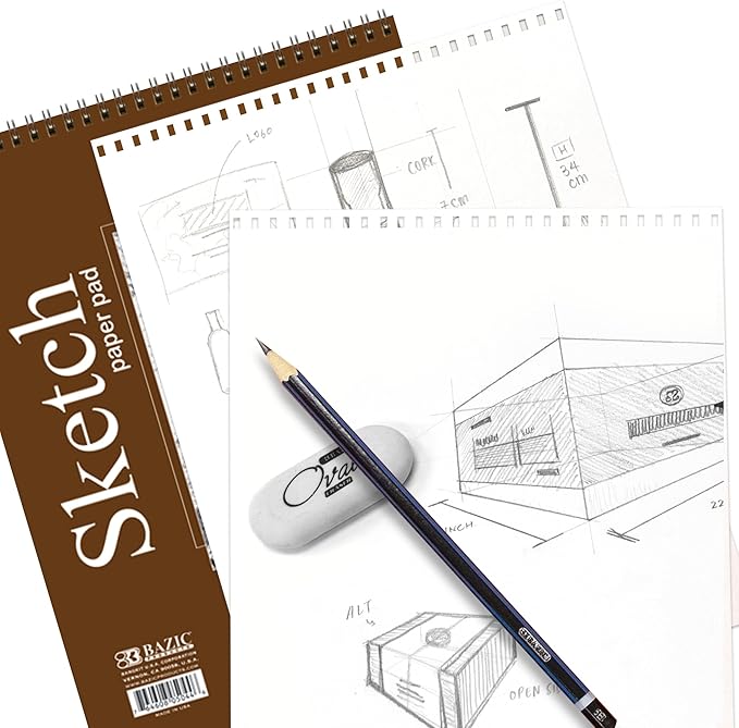 bazic products sketch pad, spiral sketchbook for artists & students, drawing pad with thick paper, sketching & drawing for kids, teens & adults, 30 sheets, 9" x 12", 2-pack