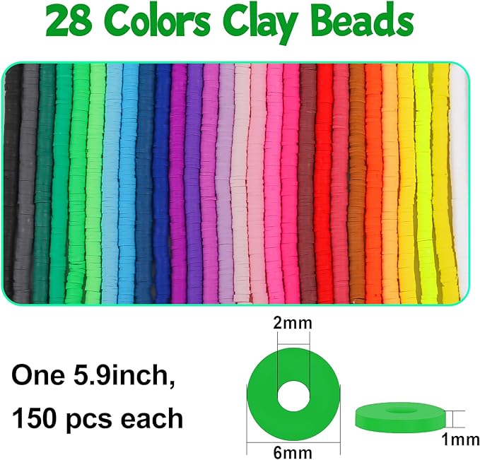 JMUQ 28 Strands Clay Beads Bracelet Making Kit, 28 Colors Friendship Preppy Flat Polymer Clay Heishi Beads for Bracelets Jewelry Making Kit, DIY Arts and Crafts Gifts