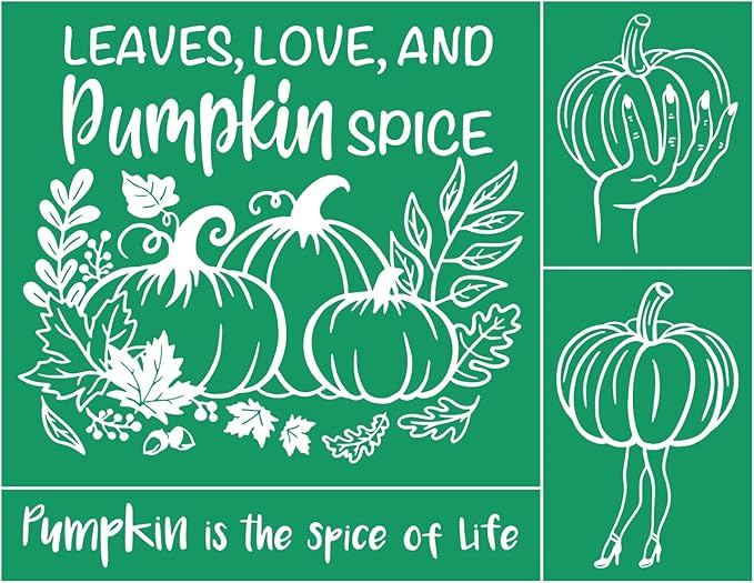 DGAGA Pumpkin Spice Silk Screen Stencils Reusable Self Adhesive Chalk Mesh Stencils Autumn Silkscreen Transfers for Painting on Wood,Craft,DIY Fall Screenprinting Starter Kit for Chalk Paste