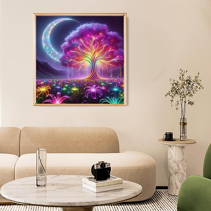 Fountor Tree of Life Diamond Art Kits for Adults, Moon Diamond Painting Kit for Adults Beginners, 5D DIY Tree Diamond Painting with Round Gem Art Kits for Gift Home Wall Decor 14x14 Inch