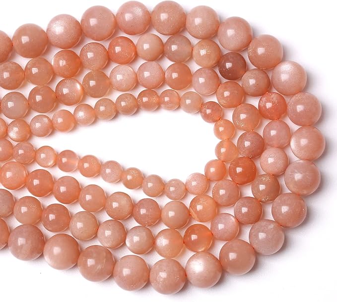 60pcs 6mm 7A Natural Orange Sunstone Round Loose Spacer Beads for Jewelry Making DIY Bracelets Necklaces Healing Energy Stone Beads (6mm, 7a Suntone)